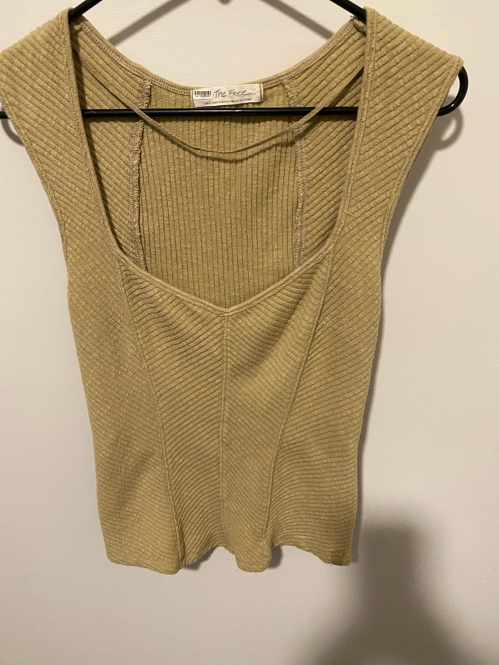 Free People Ribbed V-Neck Tank in Khaki Green